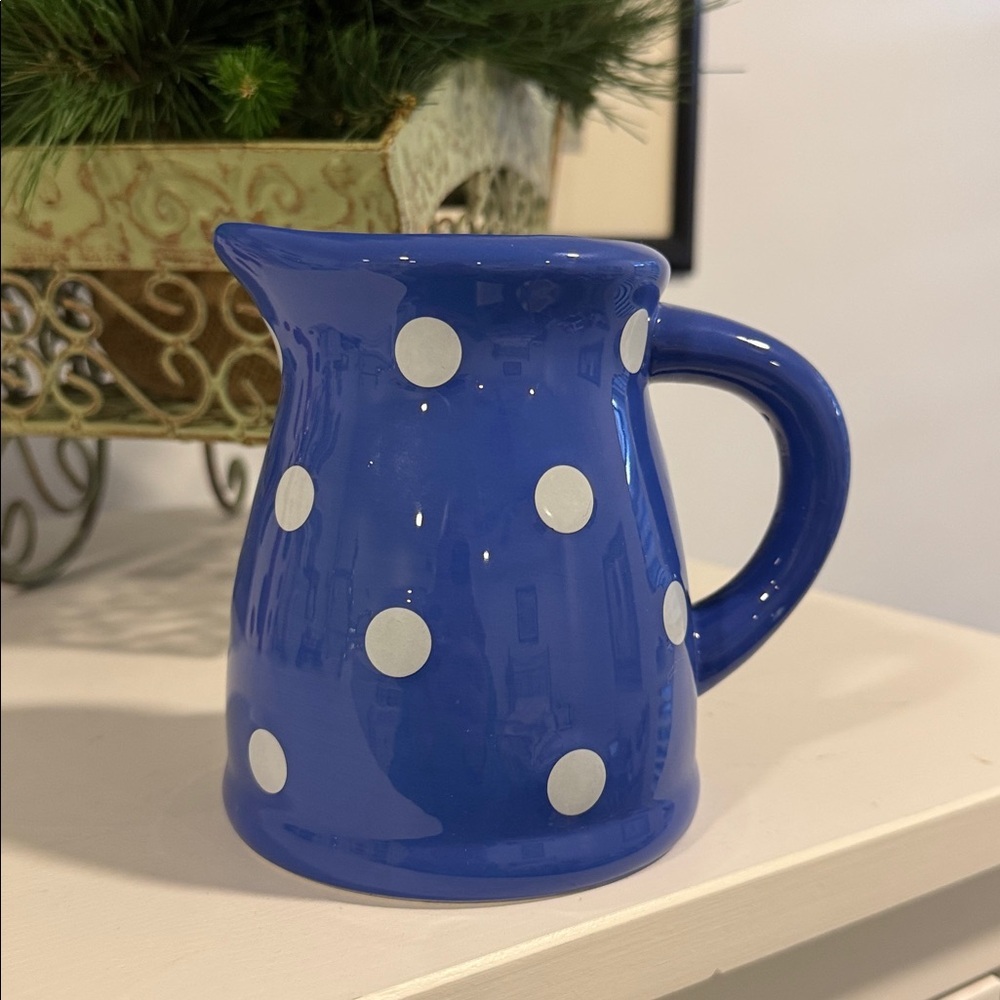 Terramoto Ceramic Blue and White Polka Dots Ceramic Pitcher Creamer